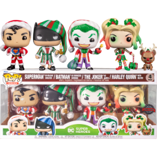 DC Comics - Holiday Superman, Harley Quinn, Joker Santa & Scrooge Batman Pop! Vinyl Figure 4-Pack