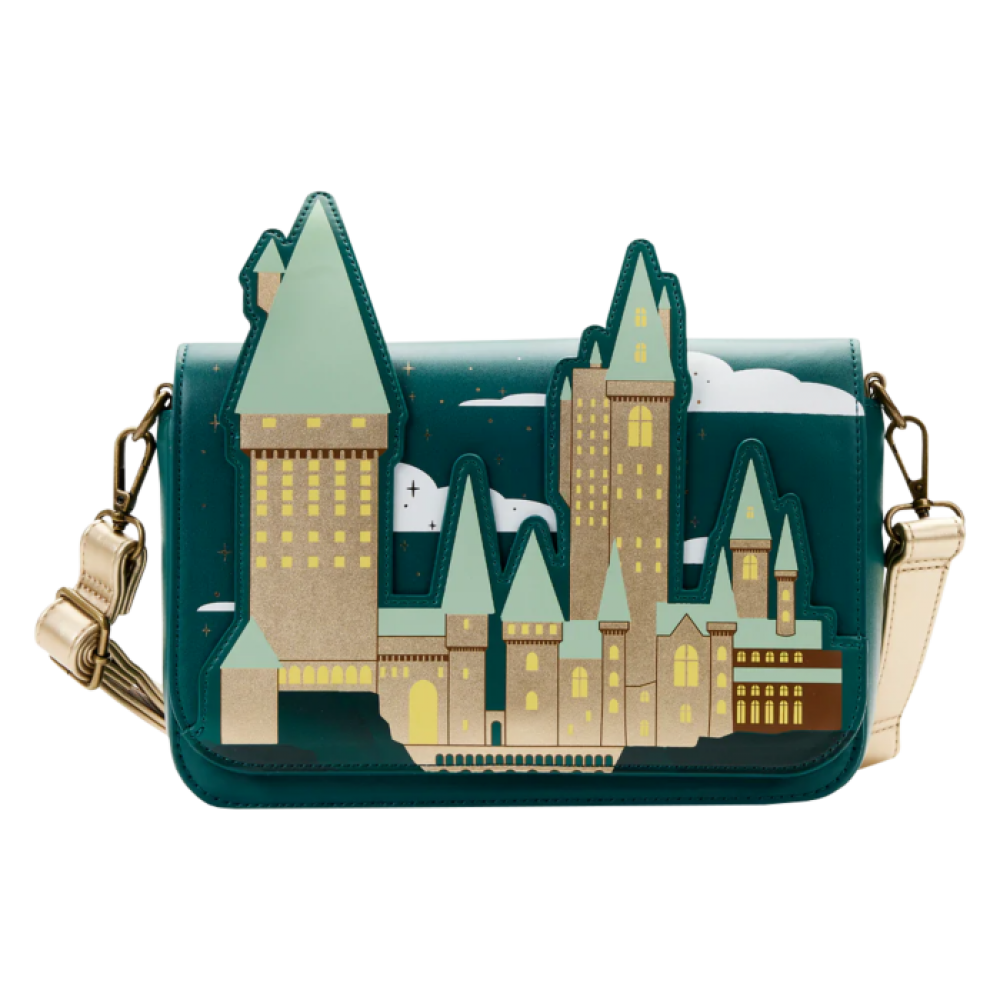 Harry Potter - Golden Hogwarts Castle 7 Inch Faux Leather Crossbody Bag with Coin Bag