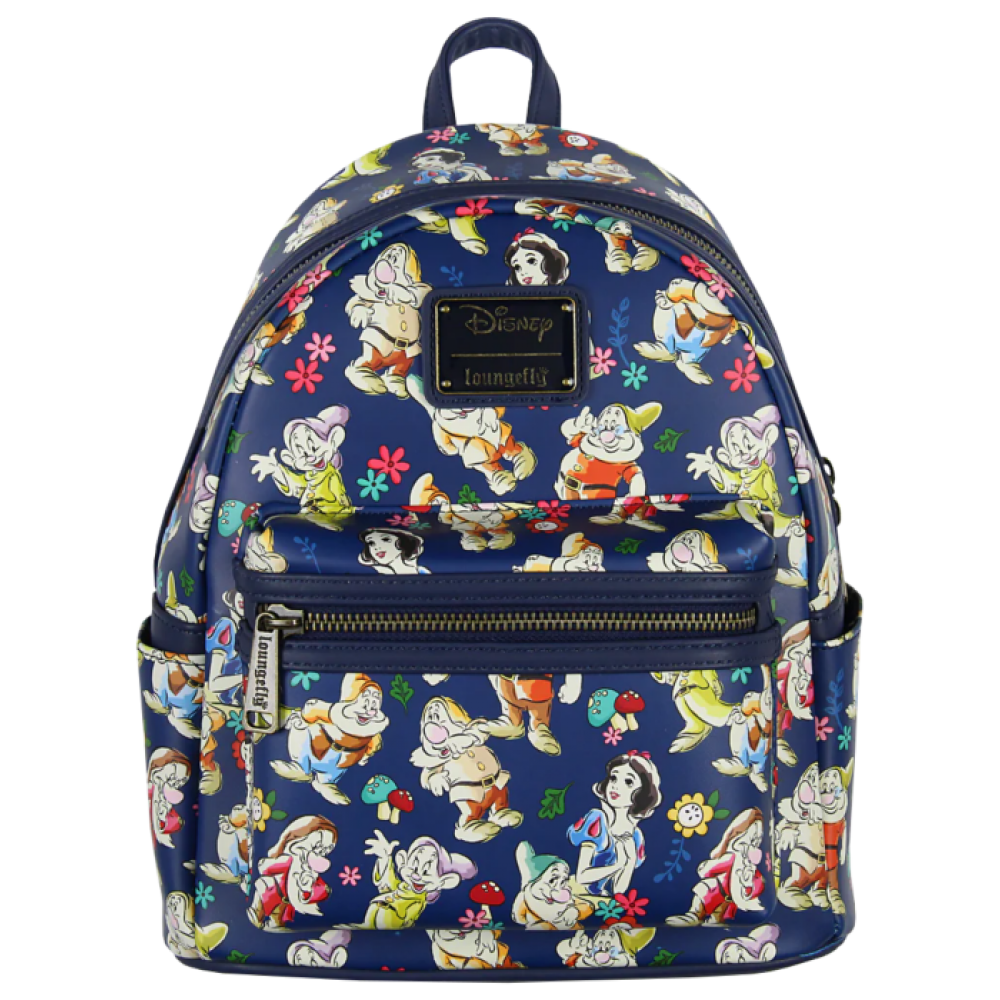 Snow White and the Seven Dwarfs (1937) - Floral Watercolor 10 Inch Faux Leather Mini Backpack