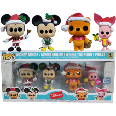 Disney: Holiday - Mickey, Minnie, Piglet, Winnie the Pooh Flocked Pop! Vinyl Figure 4-Pack