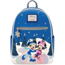 Disney - Mickey & Minnie Mouse Winter Skating Scene 10 inch Faux Leather Mini Backpack