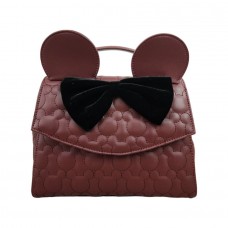 Disney - Minnie Maroon Quilted 8 inch Faux Leather Crossbody Bag