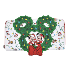 Disney - Mickey, Minnie & Friends Holiday Wreath 4 inch Faux Leather Zip-Around Wallet