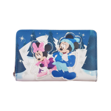Disney - Mickey & Minnie Mouse Winter Skating Scene 4 inch Faux Leather Zip-Around Wallet